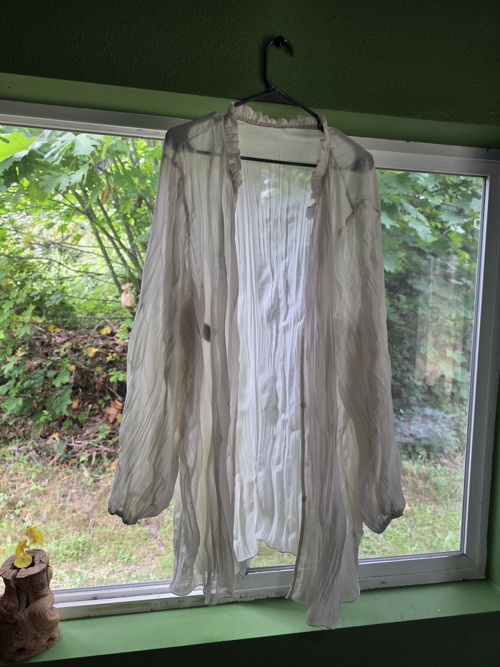 Disturbia Cream Pleated Open-Front Sheer Shirt